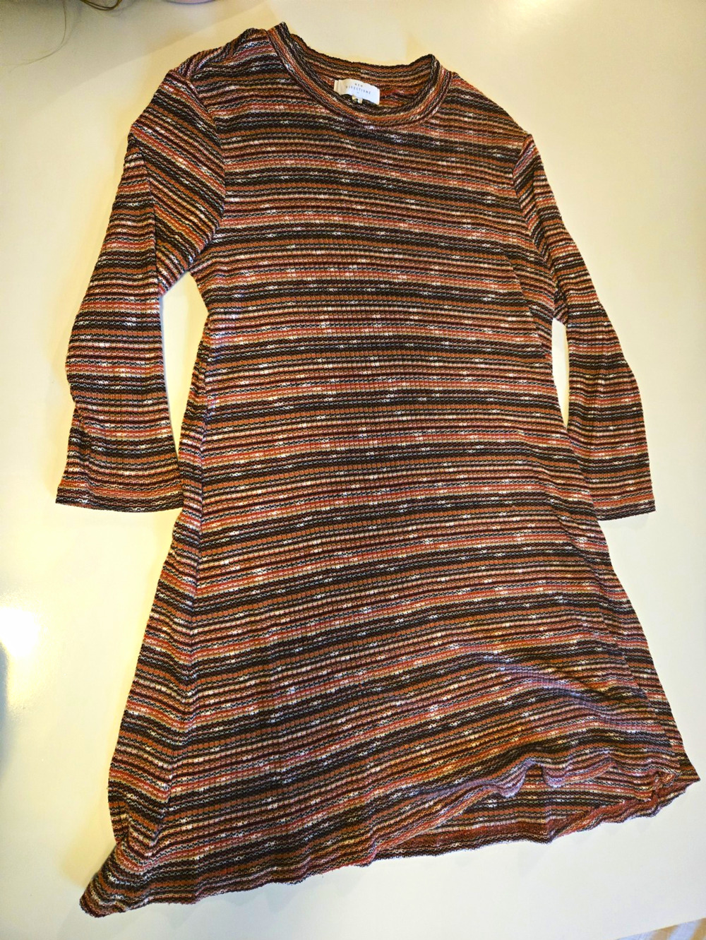 New Directions Women’s L Autumn Red Striped Knit A-Line Dress 3/4 Sleeve Fall